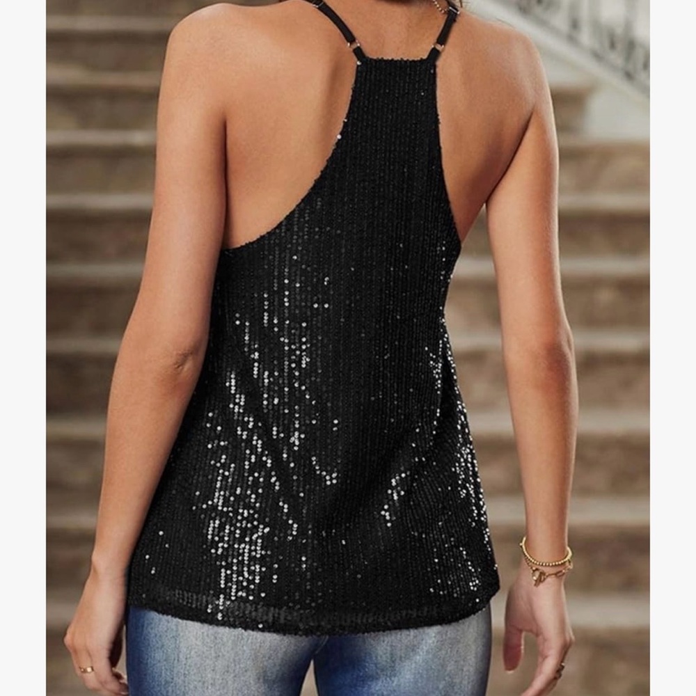 Black Sequin Racerback Tank Top – Size Small - Picture 3 of 11